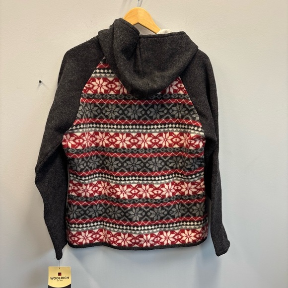 Woolrich Large Sweater Hooded Cardigan Twin Lake Fair Isle Nordic Wool Full Zip - Picture 2 of 14